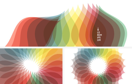 Circular frame made of multicolored, semi-transparent leaves. Autumn wreath. Color gradient. Graphic design with overlapping elements. Botanical background. Vector for cover, card, decor or print.