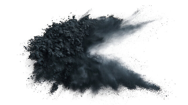 Black powder explosion isolated with particles against transparent on transparent background