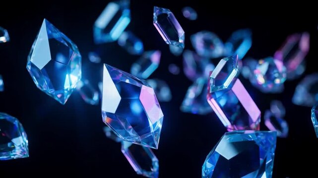 Sparkling blue diamond gif background with floating glowing crystals