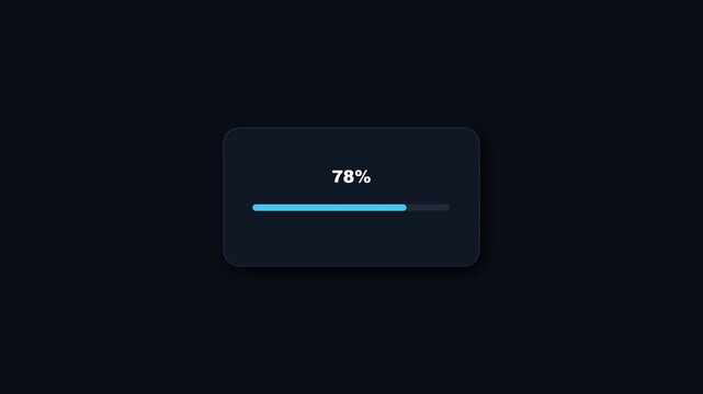 Smoothly animated cyan loading line advancing through a dark UI container with synchronized percentage digits reflecting system software processing.