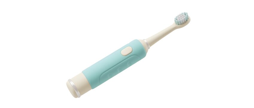 Electric toothbrush, sonic and dental care on white background for oral hygiene, health and bathroom routine. Power tool, battery and cleaning with device, dentist and wellness for hygiene habits.