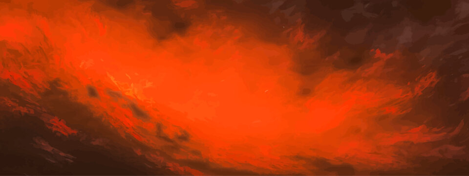 Abstract Watercolor fiery magma vortex with red and orange glowing inferno effect swirling energy and cosmic gas cloud formation with dark background and dramatic visualization.