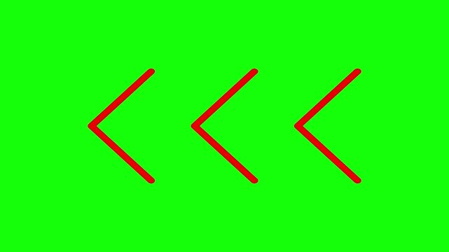 Animated red arrow pointing left, a simple graphic element for navigation and direction. Essential UI/UX design asset for web and app interfaces, indicating previous or back functionality.