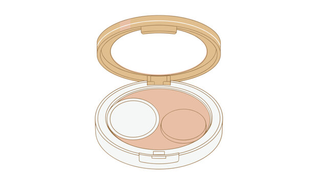 Open makeup compact powder container in gold and cream tones with a mirror and double powder puff applicators.