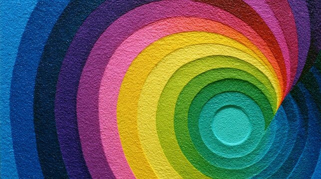 Vibrant rainbow concentric semicircles layered on colorful gradient background with paper craft style