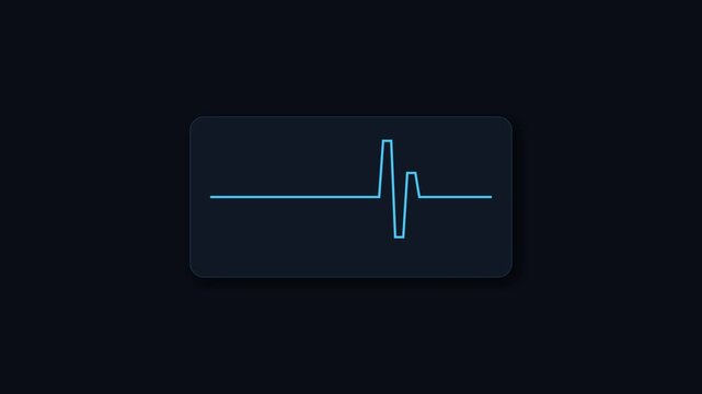 Pulsing cyan heartbeat trace animating across a minimalist digital display interface with subtle flicker effect on a dark cinematic background.