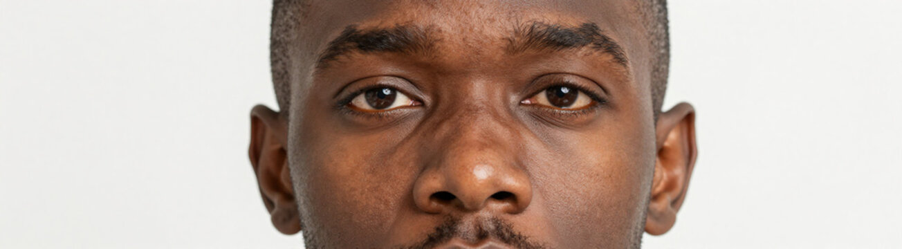 photograph african american male face neutral expression showcasing detailed skin tones subtle