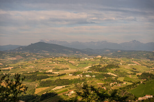Marche, Italy. Spectacular spring landscape of the Marche hills.