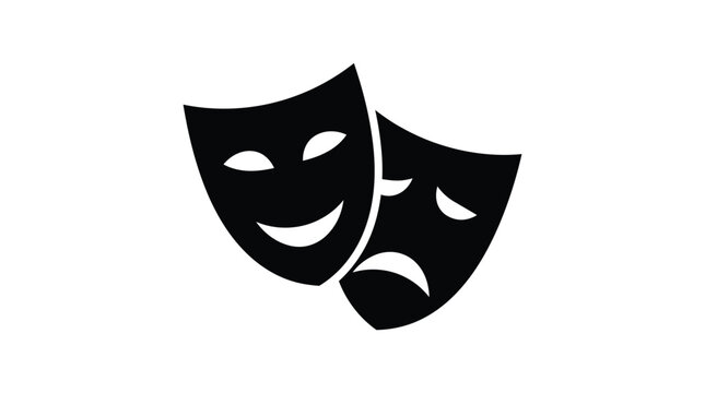 Classic comedy and tragedy theatrical masks vector graphic illustration featuring dramatic contrasting facial expressions for performance arts