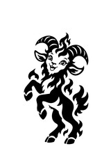 Fototapeta premium A black silhouette of a smiling goat against a white background.
