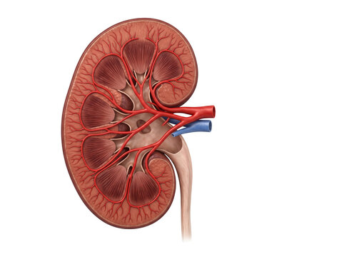 Human Kidney Cutaway Showing Internal Renal Anatomy and Structures