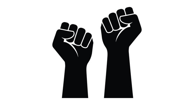 Two clenched fists are depicted as a black silhouette against a white background symbolizing strength hands