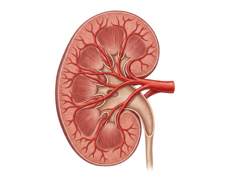 Human Kidney Cutaway Showing Internal Renal Anatomy and Structures