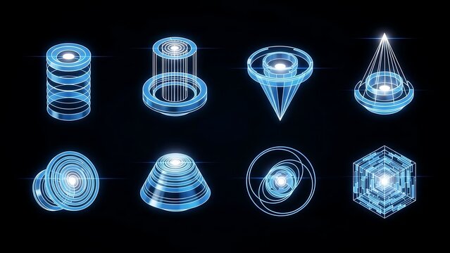 Futuristic blue hologram interface elements set
