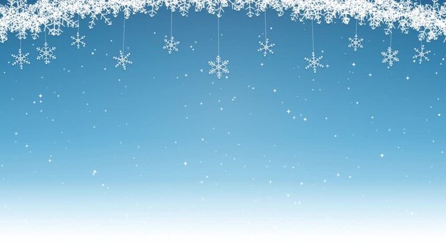 Festive winter snowflake frame hanging and drifting over frosty blue gradient backdrop for modern business