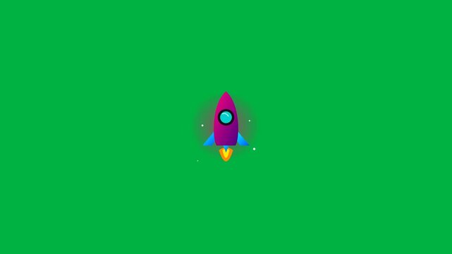 Cartoon rocket ships flying in a pattern on green screen background