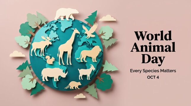 World animal day illustration with diverse wildlife and nature theme