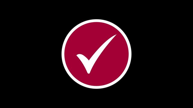 Red circle check mark badge animation, approved tick mark icon, isolated video overlay element
