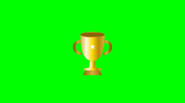 Six golden trophy icons on green screen background