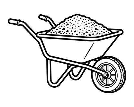Wheelbarrow loaded with soil for garden and construction work