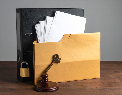 Outdoor legal document archive with binders folders and secure records