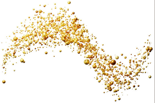 A wave of golden particles is displayed against a clear background. The design is cut out and isolated to emphasize the 3D render of the particles in