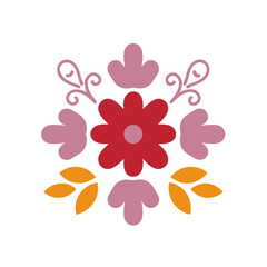 Folk art floral motif with red, pink, and orange elements © vania