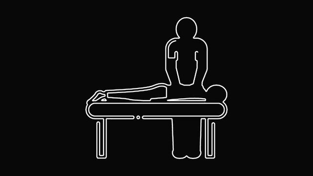 Minimalist outline of a person sitting on a massage table