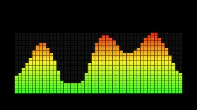Colorful Digital Audio Spectrum Equalizer Motion Graphic Loop Displaying Music Sound Frequency Bars with Black Background