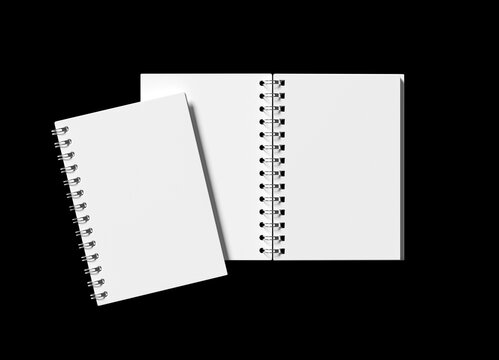 Blank Notebook Mockup isolated on black background