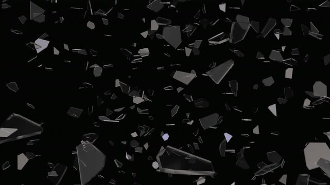 Full-frame dense glass shatter overlay on black background, wall of broken glass VFX effect