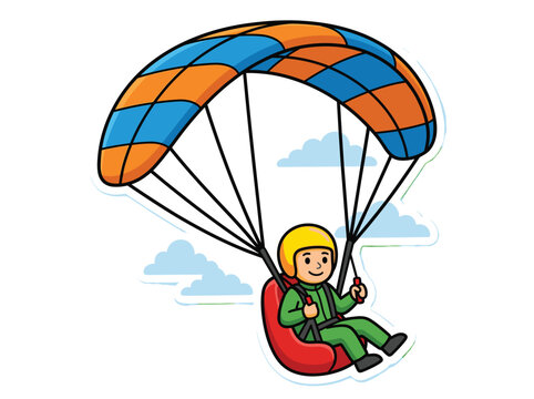 Paragliding vector illustration of a cheerful person flying with a colorful parachute in the sky