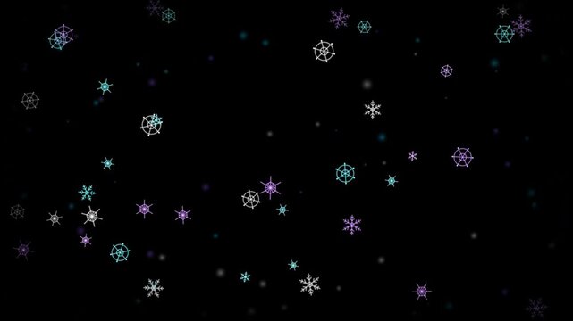 Abstract Falling Snowflakes Background Loop with Colorful Glowing Snow Flakes Animation