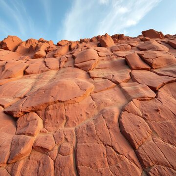 Rocky cliffside with dinosaur tracks and prints, ancient, rugged