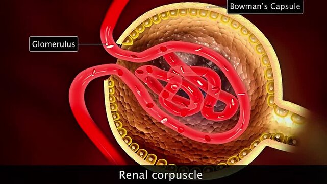 Renal corpuscle and glomerulus anatomy showing kidney filtration and early urine formation.