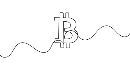 Obraz premium Bitcoin continuous one line drawing minimalist cryptocurrency symbol editable stroke vector illustration