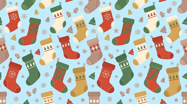 Festive christmas stockings seamless pattern for holiday wrapping crafts and backgrounds