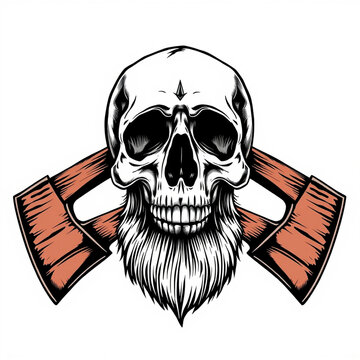 Skull with beard and crossed axes vintage illustration