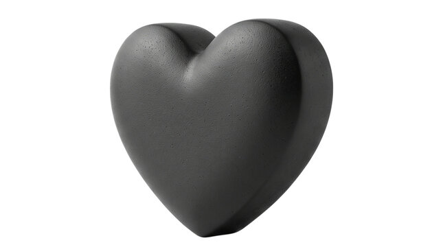 Solid Dark Gray Heart Shape Object Isolated on White Background Studio Shot