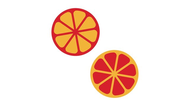 Colorful flat sliced citrus orange and grapefruit loop animation
