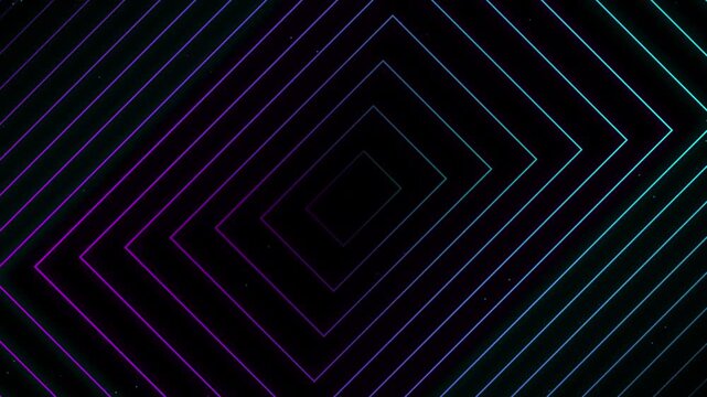 Purple cyan neon diamond tunnel pattern on black background
