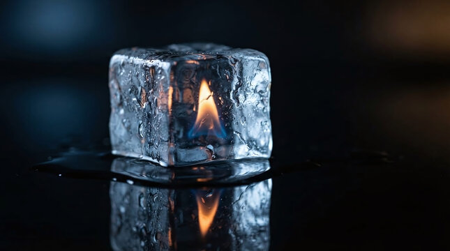 Flame Burning Inside Transparent Ice Cube