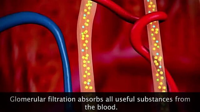Tubular reabsorption in the nephron showing water, glucose, ions, and nutrient recovery by kidneys.