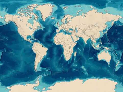 Detailed Oceanographic map of the World  blues are seafloor 