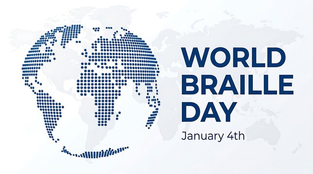 World braille day january 4th vector graphic with a globe made of braille pattern dots celebration blindness accessibility alphabet communication