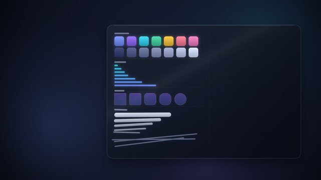 Design System Tokens Assembling Into UI Components On Glass Panel Seamless Loop