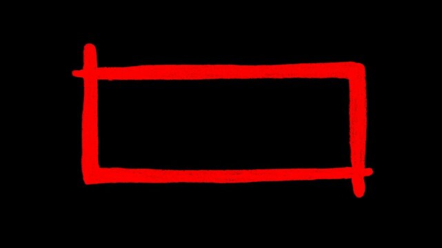 Red hand drawn rectangle frame animation, doodle border stroke outline, isolated video overlay element