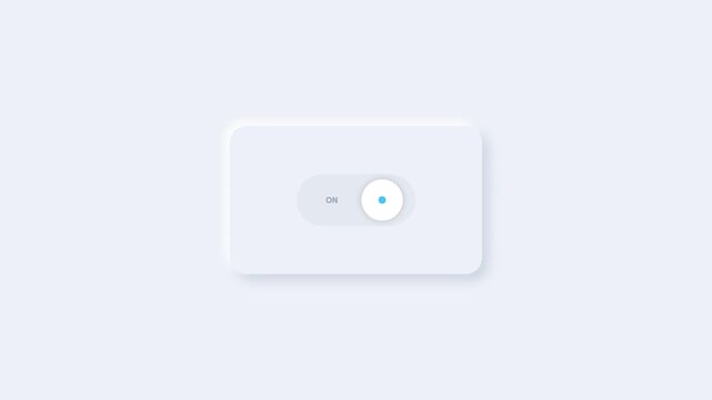 Smooth horizontal sliding motion of a white neomorphic toggle switch transitioning from off to on state for modern software user interface.