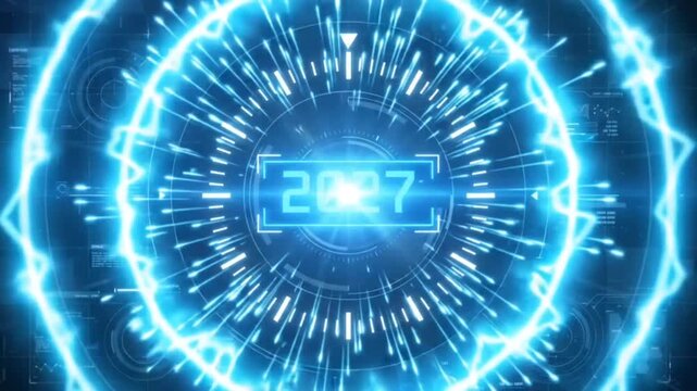 Futuristic Year Clock HUD 2020 To 2027 Dark Blue Stops At 2027 Loop 