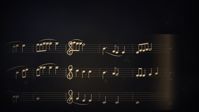 Golden Sheet Music Notation Scrolling Under Glowing Playhead Seamless Loop